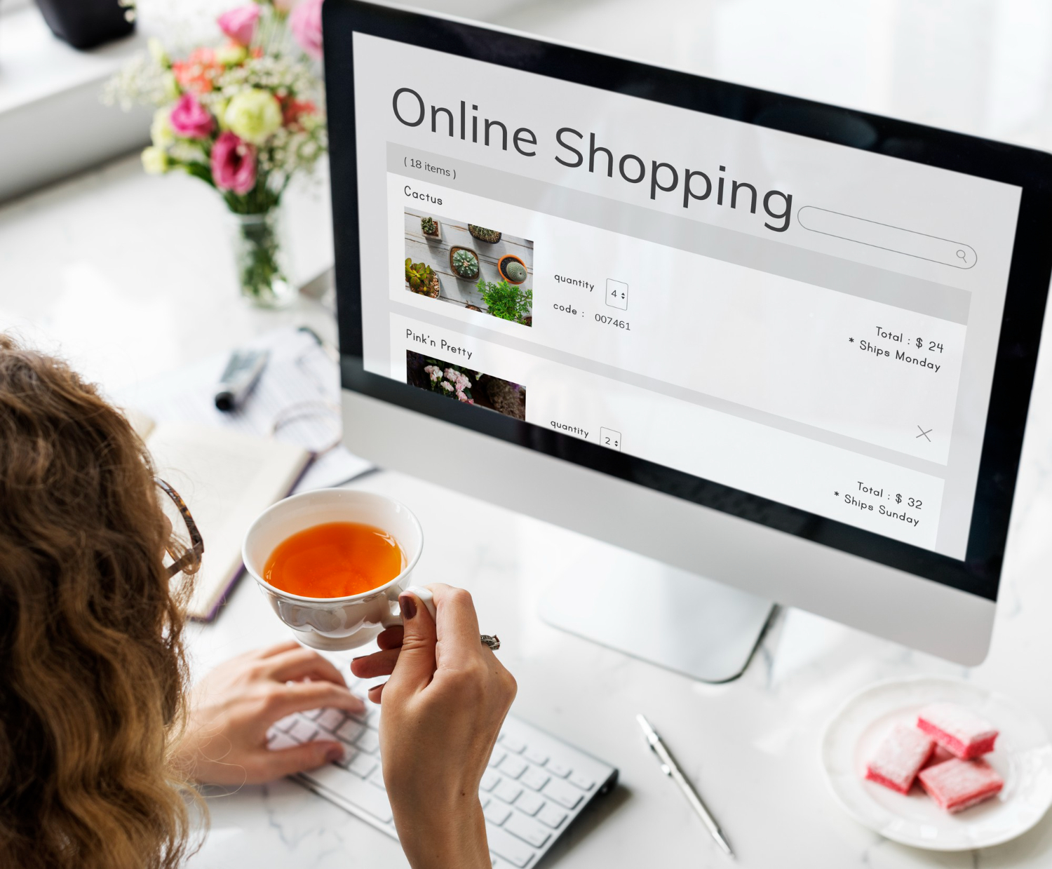 A buyer looking at the cart of an e-commerce online shopping plant sale.